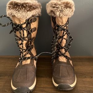 Bearpaw Womens Light Brown Quilted Mid Calf Boots Size 8 (EU 39)